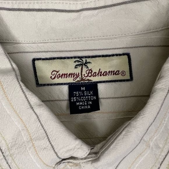 Tommy Bahama Men's Size M Silk Blend Striped Cream Long Sleeve Button Up - Picture 4 of 4